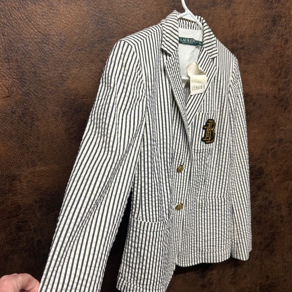 NWT Lauren Ralph Lauren Black Cream Gold Rope Logo Blazer Vintage Size 4 Pockets - Picture 3 of 7